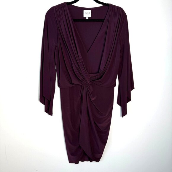Misa Los Angeles Teget Twist Front Draped Mini Dress Bell Sleeves Plum Purple Si - Picture 5 of 14